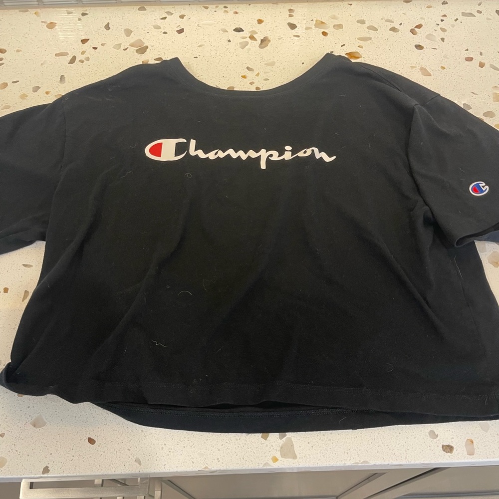 Champion Black Tee with Iconic Logo